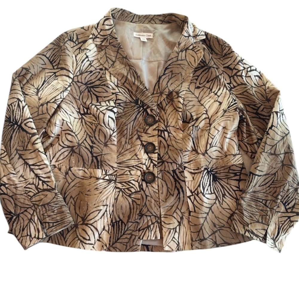 Coldwater Creek Tan Leaf Print Button Front Blazer Size 18W